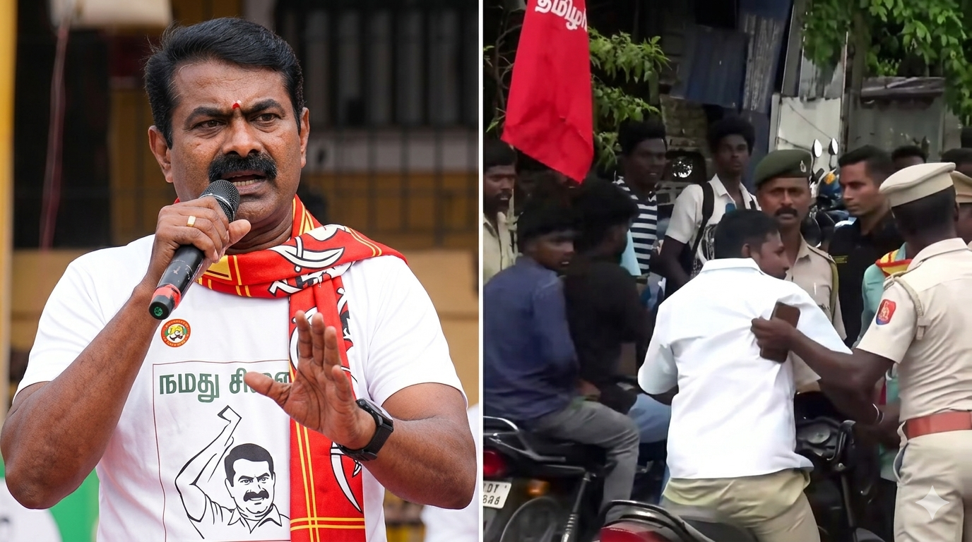 சீமான் மேடையில் பரபரப்பு: ‘TVK, TVK’ என முழக்கமிட்ட இளைஞர் – புதுச்சேரியில் நடந்தது என்ன?